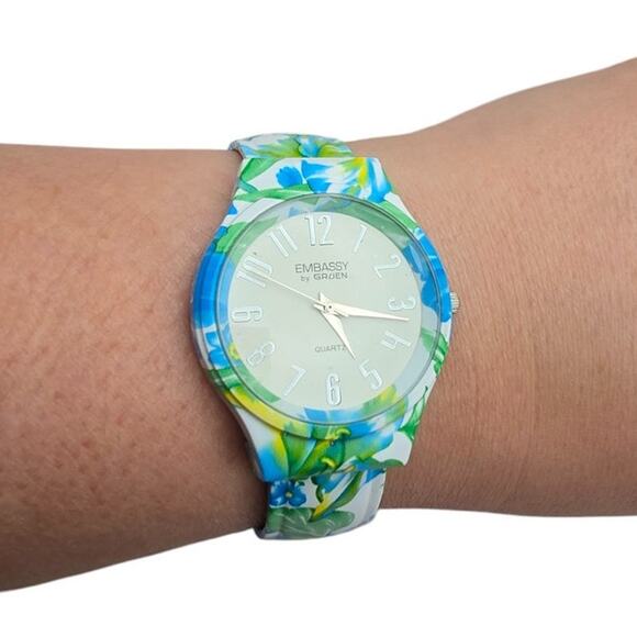 Embassy by Gruen Floral Clamper Bracelet Watch - Picture 1 of 7